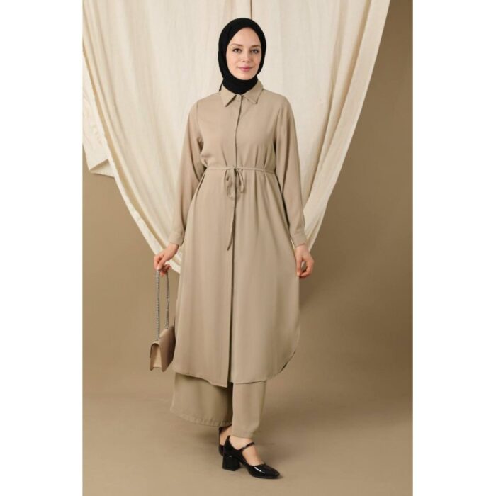⁦طقم شرعي قطعتين قميص وبنطال لون بيج⁩ - الصورة ⁦2⁩