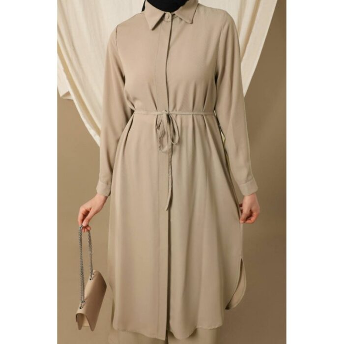 ⁦طقم شرعي قطعتين قميص وبنطال لون بيج⁩ - الصورة ⁦3⁩