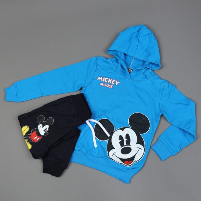 1033752127_67dc6a122f8ab طقم (بلوزة كم بطاقية مع بنطلون) بتصميم رسوم ميكي ماوس للأطفال لون أزرق وأسود - الصورة 1
