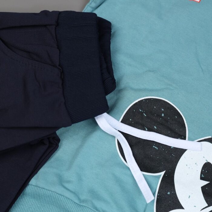 ⁦طقم (بلوزة كم بطاقية مع بنطلون) بتصميم رسوم ميكي ماوس للأطفال لون أخضر وأسود⁩ - الصورة ⁦5⁩