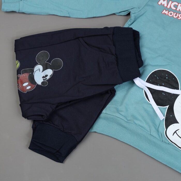 ⁦طقم (بلوزة كم بطاقية مع بنطلون) بتصميم رسوم ميكي ماوس للأطفال لون أخضر وأسود⁩ - الصورة ⁦7⁩
