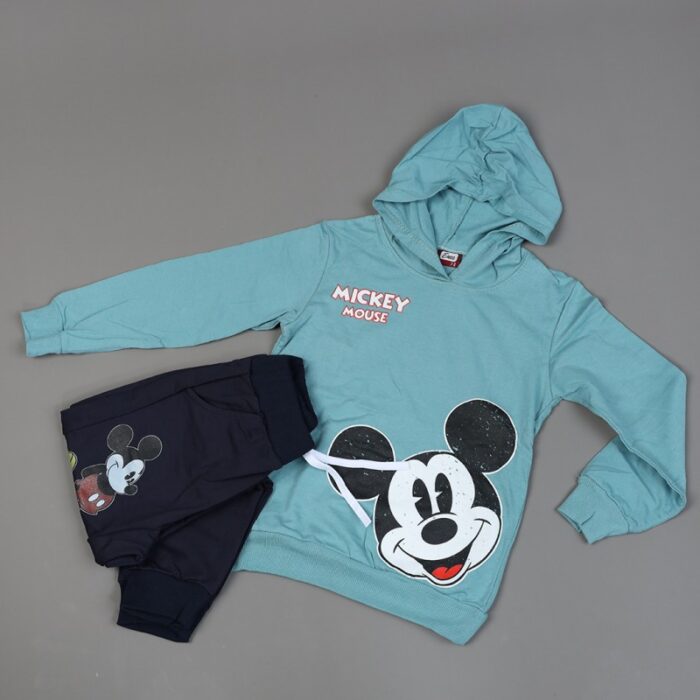 ⁦طقم (بلوزة كم بطاقية مع بنطلون) بتصميم رسوم ميكي ماوس للأطفال لون أخضر وأسود⁩ - الصورة ⁦8⁩