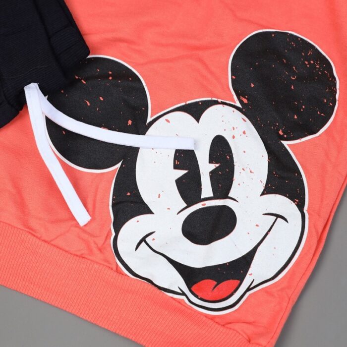 ⁦طقم (بلوزة كم بطاقية مع بنطلون) بتصميم رسوم ميكي ماوس للأطفال لون زهري وأسود⁩ - الصورة ⁦2⁩