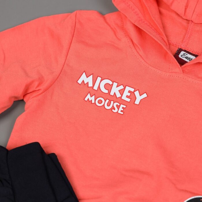 ⁦طقم (بلوزة كم بطاقية مع بنطلون) بتصميم رسوم ميكي ماوس للأطفال لون زهري وأسود⁩ - الصورة ⁦3⁩