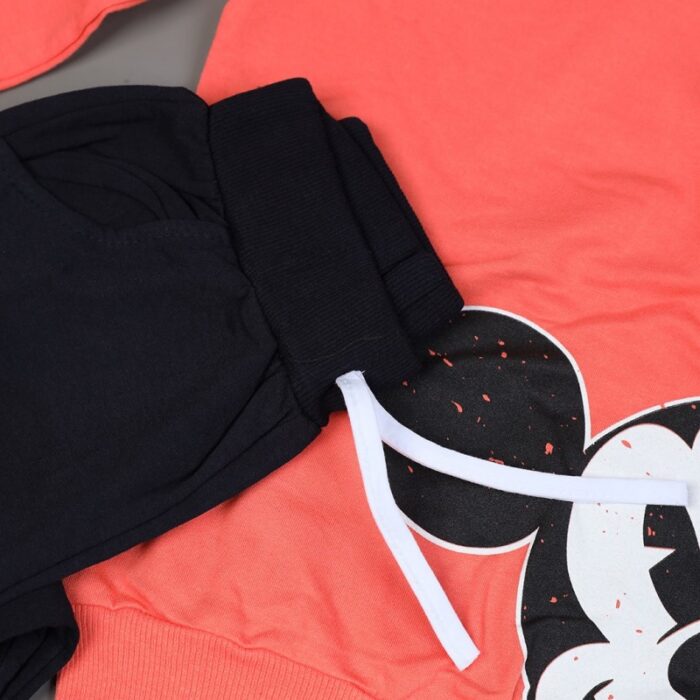 ⁦طقم (بلوزة كم بطاقية مع بنطلون) بتصميم رسوم ميكي ماوس للأطفال لون زهري وأسود⁩ - الصورة ⁦6⁩