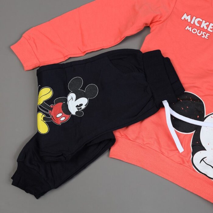 ⁦طقم (بلوزة كم بطاقية مع بنطلون) بتصميم رسوم ميكي ماوس للأطفال لون زهري وأسود⁩ - الصورة ⁦8⁩