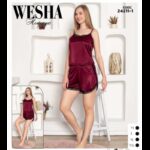 بجامة صيفية قطعتين (شباح وشورت) للنساء لون خمري