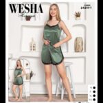 بجامة صيفية قطعتين (شباح وشورت) للنساء لون أخضر