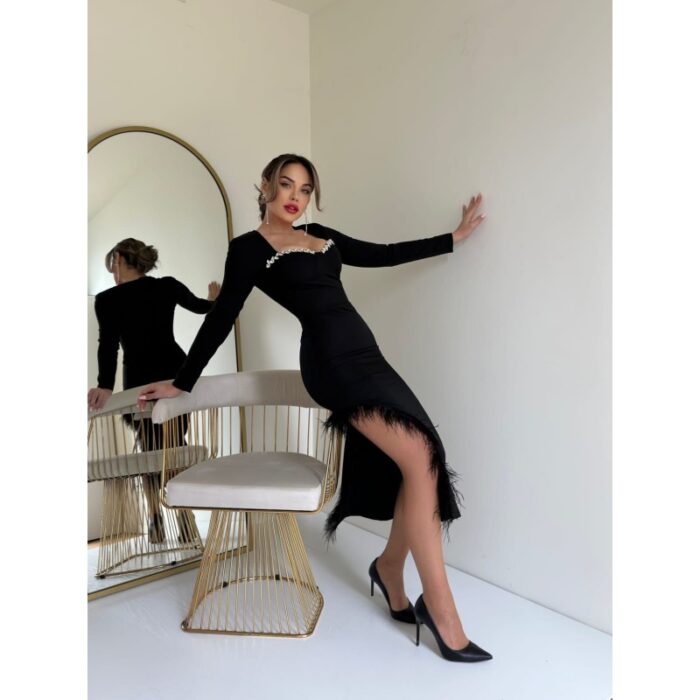 ⁦فستان طويل مع فتحة على الجانب لون أسود⁩ - الصورة ⁦4⁩