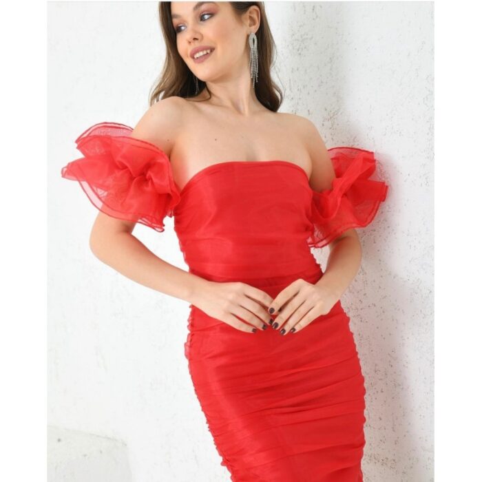 ⁦فستان قصير لون أحمر⁩ - الصورة ⁦3⁩