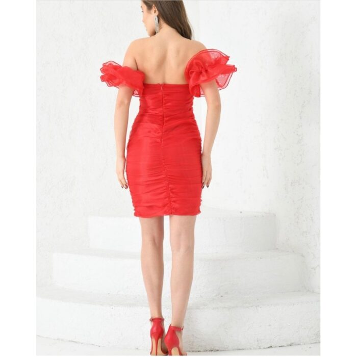 ⁦فستان قصير لون أحمر⁩ - الصورة ⁦6⁩