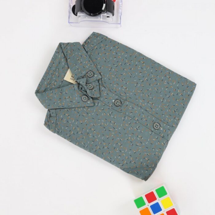 ⁦قميص قبة منقط للأطفال لون زيتي⁩ - الصورة ⁦2⁩