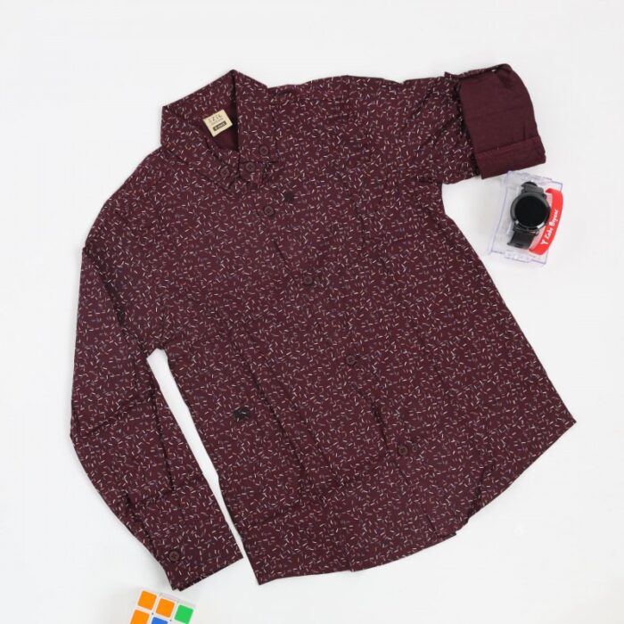 1033752169_67dc6a7b1fead قميص قبة منقط للأطفال لون خمري - الصورة 1