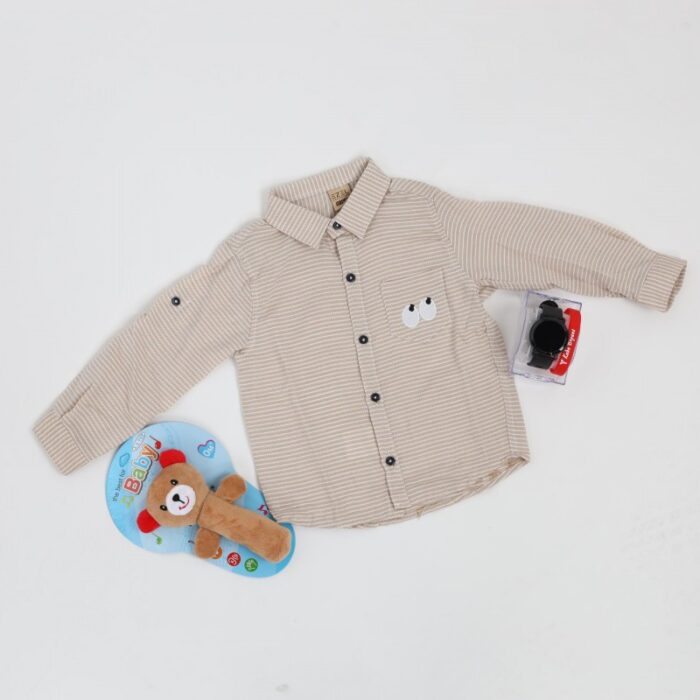 ⁦قميص قبة بيبي للأطفال مخطط بيج⁩ - الصورة ⁦2⁩