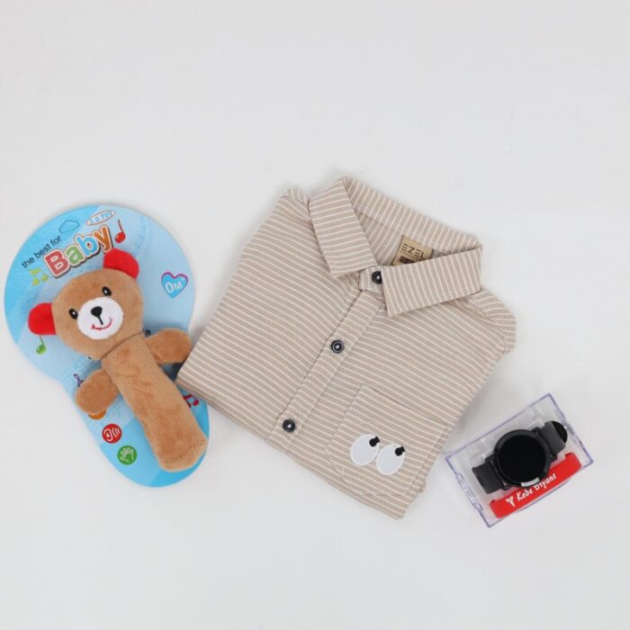 ⁦قميص قبة بيبي للأطفال مخطط بيج⁩ - الصورة ⁦5⁩