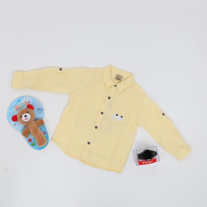 ⁦قميص قبة بيبي للأطفال مخطط اصفر⁩ - الصورة ⁦2⁩