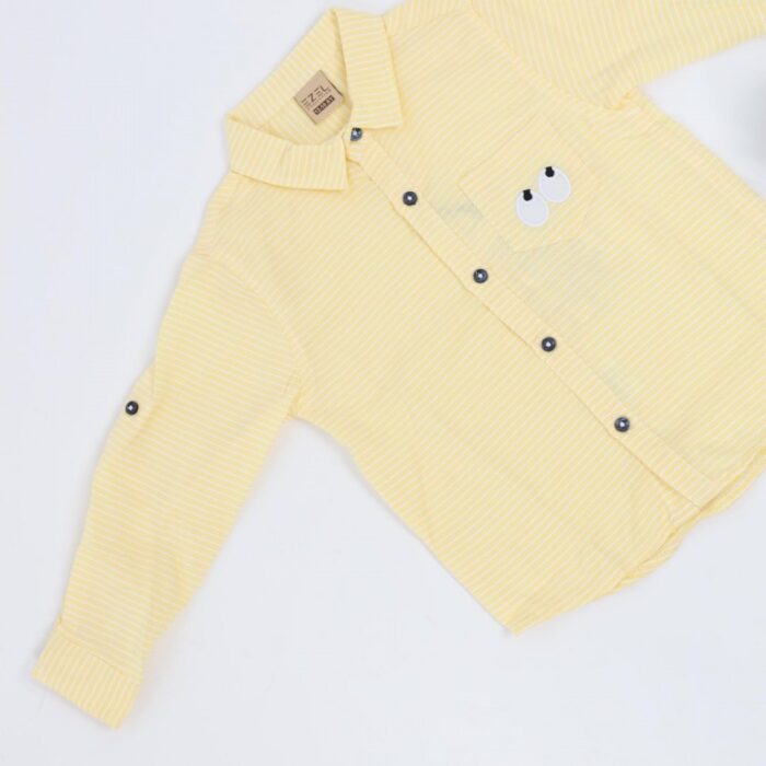 ⁦قميص قبة بيبي للأطفال مخطط اصفر⁩ - الصورة ⁦5⁩