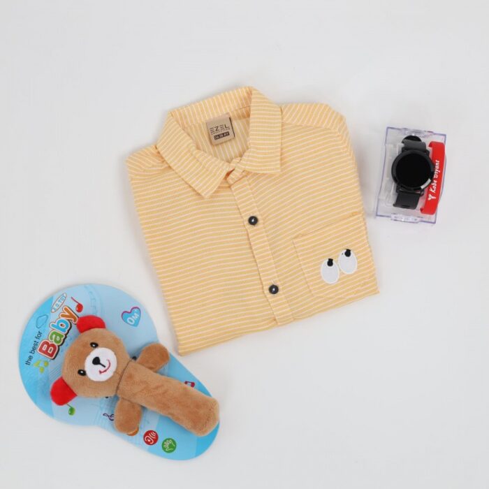 1033752180_67dc6ab811843 قميص قبة بيبي للأطفال مخطط اصفر غامق - الصورة 1