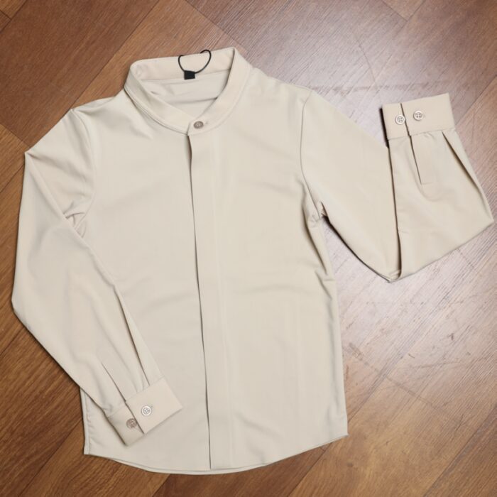 1033752186_67dc6aceaea0a قميص بدون قبه بأكمام طويلة للأطفال لون بيج - الصورة 1