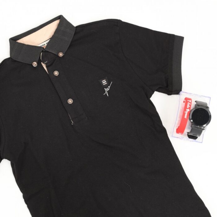 ⁦بلوزة بولو قبه للأطفال لون اسود⁩ - الصورة ⁦2⁩