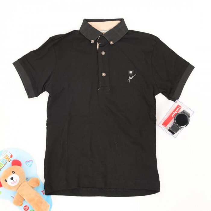 ⁦بلوزة بولو قبه للأطفال لون اسود⁩ - الصورة ⁦3⁩