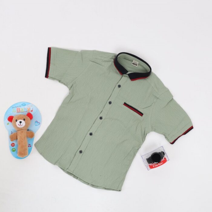 1033752222_67dc6bdce9167 قميص نصف كم ربس للأطفال لون زيتي - الصورة 1