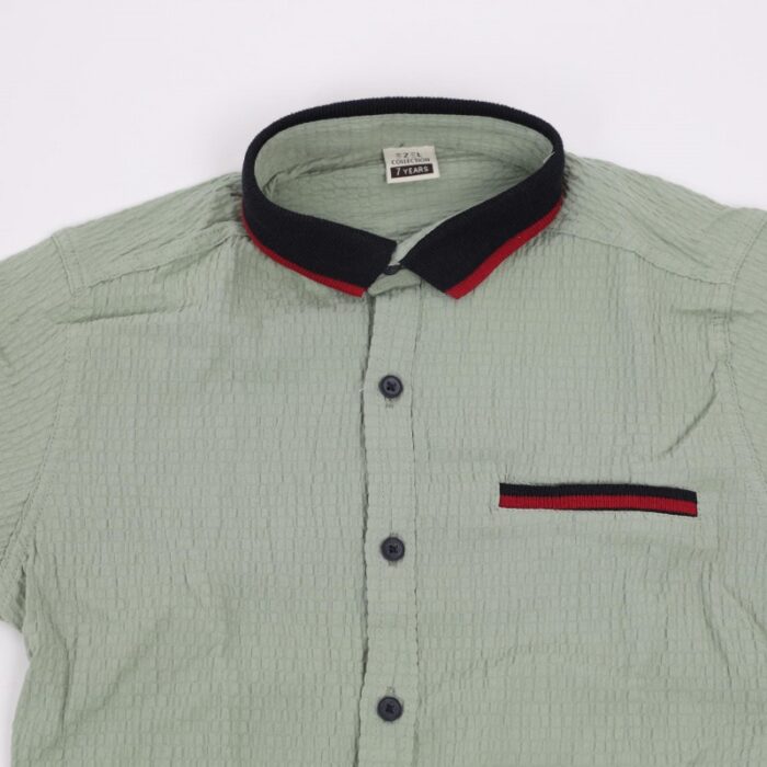 ⁦قميص نصف كم ربس للأطفال لون زيتي⁩ - الصورة ⁦4⁩