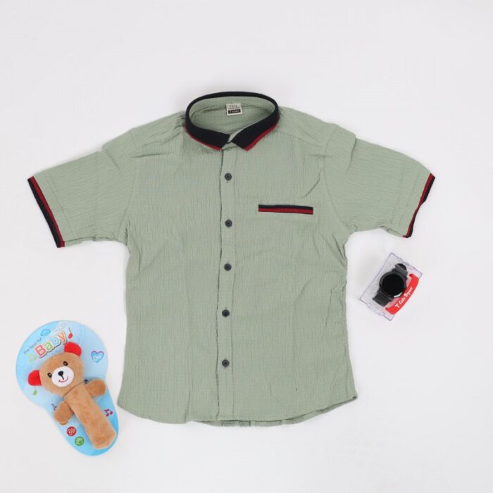 ⁦قميص نصف كم ربس للأطفال لون زيتي⁩ - الصورة ⁦9⁩