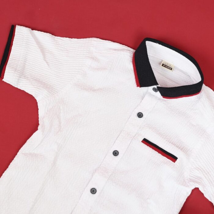 ⁦قميص نصف كم ربس للأطفال لون ابيض⁩ - الصورة ⁦4⁩