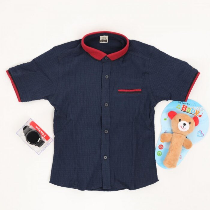 ⁦قميص نصف كم ربس للأطفال لون كحلي⁩ - الصورة ⁦3⁩