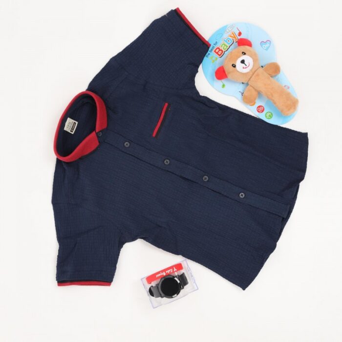 ⁦قميص نصف كم ربس للأطفال لون كحلي⁩ - الصورة ⁦4⁩