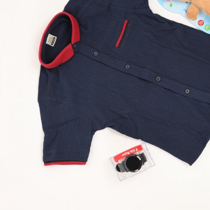 ⁦قميص نصف كم ربس للأطفال لون كحلي⁩ - الصورة ⁦5⁩