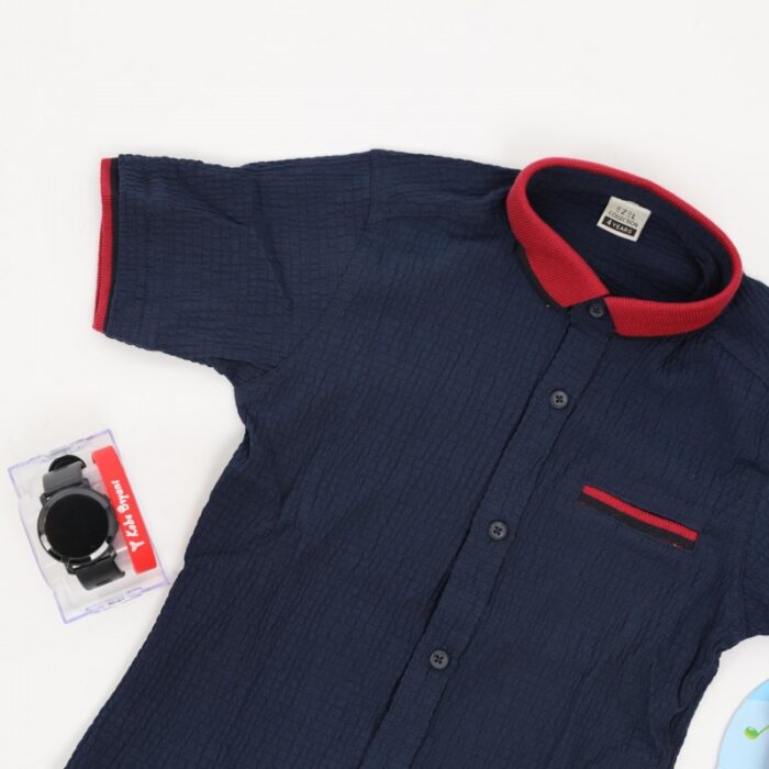 ⁦قميص نصف كم ربس للأطفال لون كحلي⁩ - الصورة ⁦6⁩