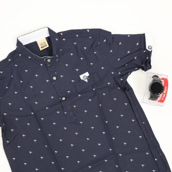 1033752226_67dc6bf0dd9ce قميص نصف كم بدون قبه للأطفال لون كحلي - الصورة 1