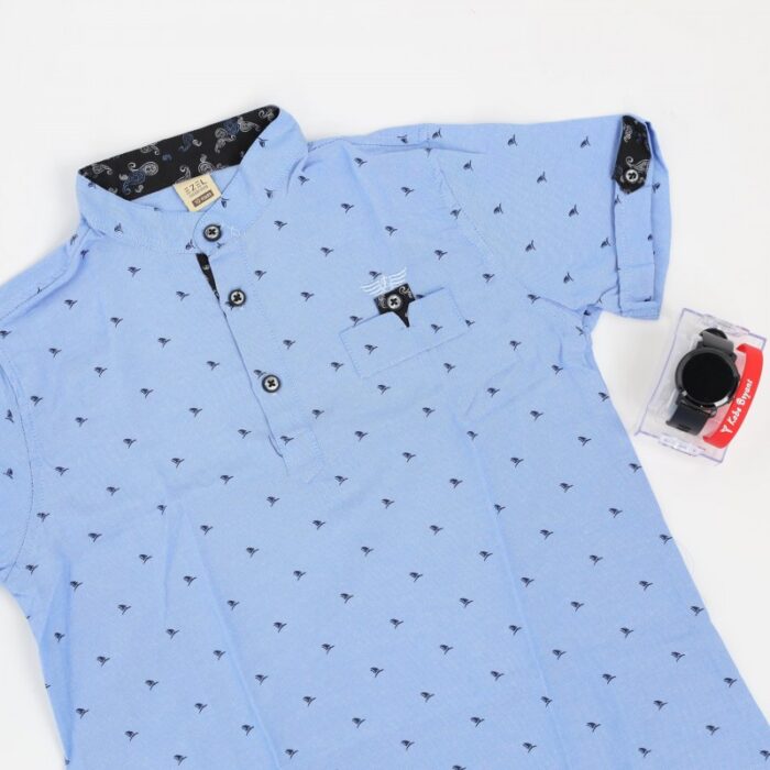 ⁦قميص نصف كم بدون قبه للأطفال لون ازرق⁩ - الصورة ⁦3⁩