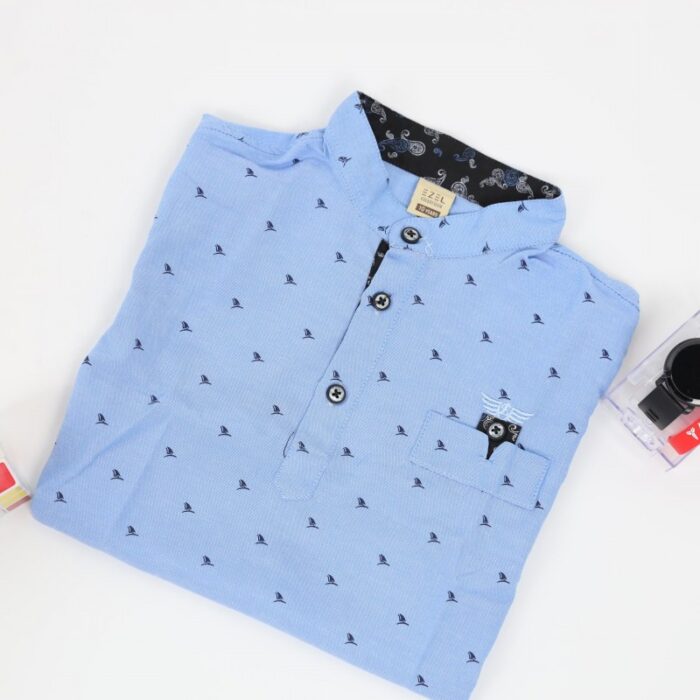 ⁦قميص نصف كم بدون قبه للأطفال لون ازرق⁩ - الصورة ⁦5⁩