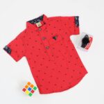 ⁦قميص نصف كم بدون قبه للأطفال لون احمر⁩ - الصورة ⁦3⁩