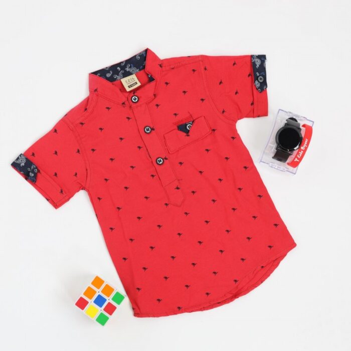 ⁦قميص نصف كم بدون قبه للأطفال لون احمر⁩ - الصورة ⁦3⁩