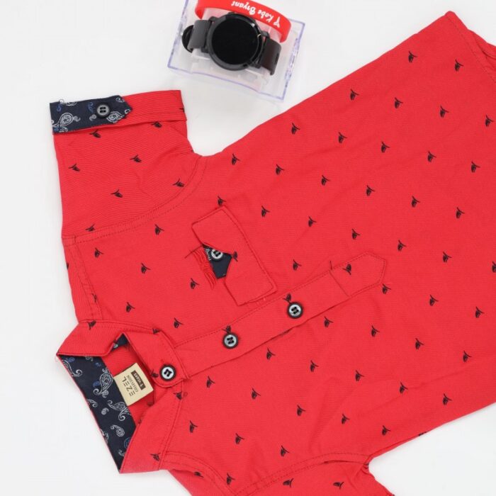 ⁦قميص نصف كم بدون قبه للأطفال لون احمر⁩ - الصورة ⁦4⁩