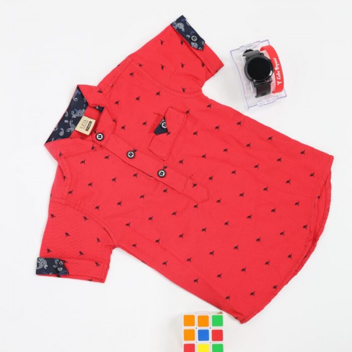 ⁦قميص نصف كم بدون قبه للأطفال لون احمر⁩ - الصورة ⁦5⁩