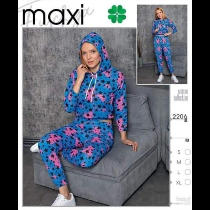 1033752247_67dc6c21526eb بجامة قطعتين مع هودي بتصميم نجوم للنساء لون أزرق - الصورة 1