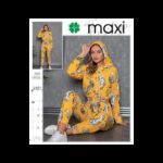 بجامة قطعتين مع هودي بتصميم رسومات نمر للنساء لون أصفر