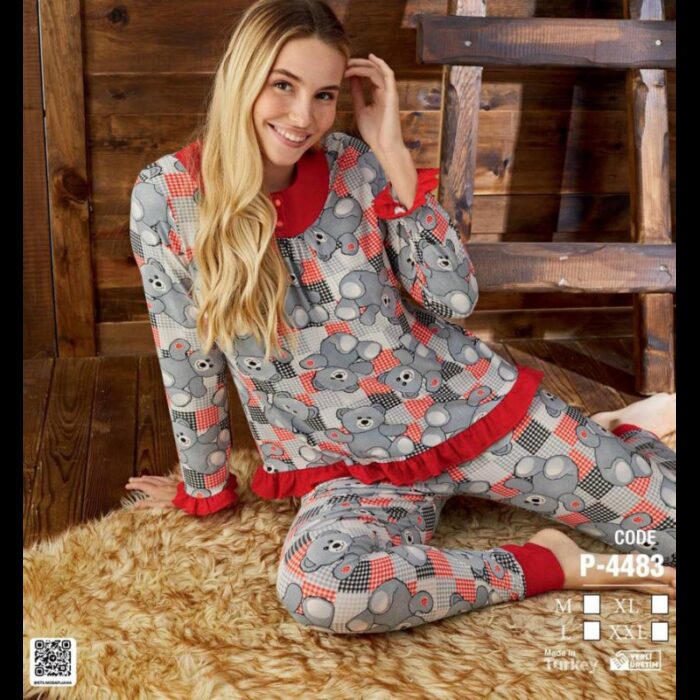 1033752537_67dc6d5e79a43 بجامة بأكمام طويلة (قطعتين) للنساء برسومات دب - الصورة 1