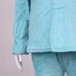 ⁦بجامة فرو بأكمام طويلة مخطط طولي للنساء لون تركواز⁩ - الصورة ⁦4⁩