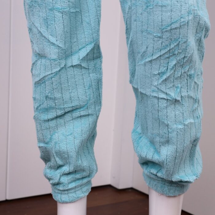 ⁦بجامة فرو بأكمام طويلة مخطط طولي للنساء لون تركواز⁩ - الصورة ⁦5⁩