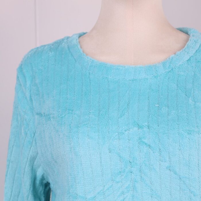 ⁦بجامة فرو بأكمام طويلة مخطط طولي للنساء لون تركواز⁩ - الصورة ⁦6⁩