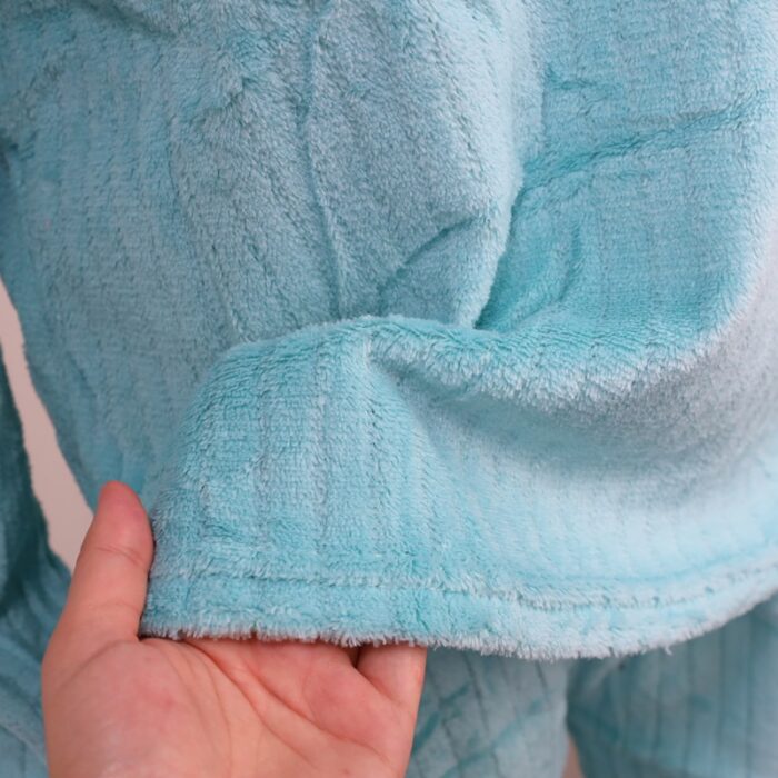 ⁦بجامة فرو بأكمام طويلة مخطط طولي للنساء لون تركواز⁩ - الصورة ⁦7⁩