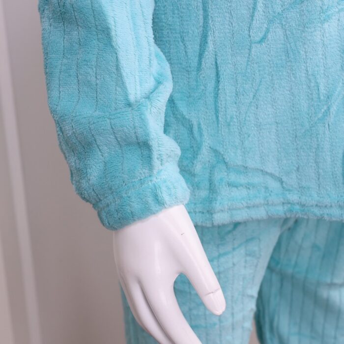 ⁦بجامة فرو بأكمام طويلة مخطط طولي للنساء لون تركواز⁩ - الصورة ⁦8⁩