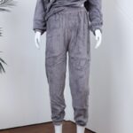 ⁦بجامة فرو بأكمام طويلة مخطط طولي للنساء لون سكني⁩ - الصورة ⁦9⁩