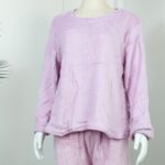 ⁦بجامة فرو بأكمام طويلة مخطط طولي للنساء لون بنفسجي⁩ - الصورة ⁦5⁩